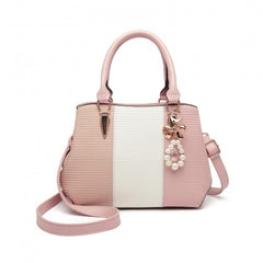 LG6866 - Miss Lulu Leather Look Colour Block Bow Pendant Handbag - Pink
