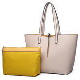 LT6628 - Miss Lulu Women Reversible Contrast Shopper Tote Bag Beige