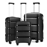 K2092L - Kono Bright Hard Shell PP Suitcase 3 Pieces Set - Classic Collection - Black