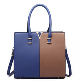 LT1666 - Miss Lulu Split Front Design Medium Tote Handbag Navy and Brown