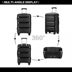 K2092L - Kono 20 Inch Bright Hard Shell PP Carry-On Suitcase In Cabin Size - Black