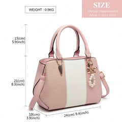LG6866 - Miss Lulu Leather Look Colour Block Bow Pendant Handbag - Pink