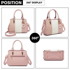 LG6866 - Miss Lulu Leather Look Colour Block Bow Pendant Handbag - Pink
