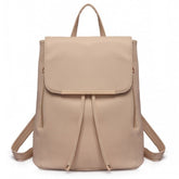BPM2427 - Miss Lulu Stylish Faux Leather Backpack Secure Daypack with Magnetic Snap Closure Fashionable PU Leather Travel Bag - Beige