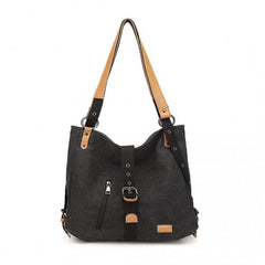 E6850-1 - Kono Casual Canvas Dual-Use Bag Large Capacity Shoulder Bag and Backpack - Black
