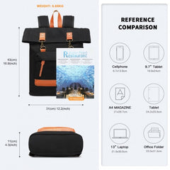 EB2303 - Kono Large Capacity Canvas Casual Travel Backpack - Black