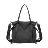 EH2220 - Kono Large Capacity Canvas And Leather Fusion Shoulder Tote Bag - Black