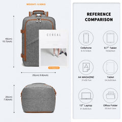 EM2231S - Kono Lightweight Cabin Bag Travel Business Backpack - Grey And Brown