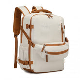 EQ2406 - Kono Ultimate Traveler's Backpack with Detachable Waist Pack and Integrated USB/Type-C Charging Ports - Beige And Brown
