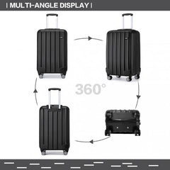 K1773-1L - Kono 19 Inch Cabin Size ABS Hard Shell Luggage with Vertical Stripes - Ideal for Carry-On - Black