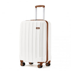 K1773-1L - Kono 19 Inch Cabin Size ABS Hard Shell Luggage with Vertical Stripes - Ideal for Carry-On - Cream