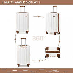 K1773-1L - Kono 19 Inch Cabin Size ABS Hard Shell Luggage with Vertical Stripes - Ideal for Carry-On - Cream