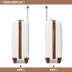 K1773-1L - Kono 19 Inch Cabin Size ABS Hard Shell Luggage with Vertical Stripes - Ideal for Carry-On - Cream