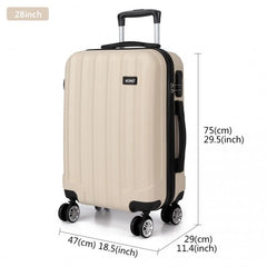 K1773L - Kono Vertical Stripe Hard Shell Suitcase 28 Inch Luggage - Beige