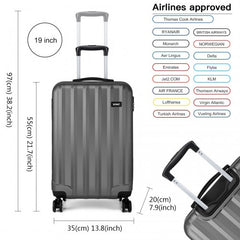 K1773L - Kono Vertical Stripe Hard Shell Suitcase 19 Inch Luggage - Grey