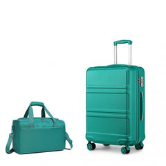 K1871-1L+EA2321 - Kono ABS 20 Inch Sculpted Horizontal Design 2 Piece Suitcase Set With Cabin Bag - Teal