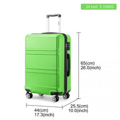 K1871-1L - Kono ABS 24 Inch Sculpted Horizontal Design Suitcase - Green