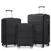 K1871-1L - Kono ABS Sculpted Horizontal Design 3 Piece Suitcase Set - Black