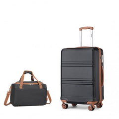 K1871-1L+EA2321 - Kono ABS 20 Inch Sculpted Horizontal Design 2 Piece Suitcase Set With Cabin Bag - Black And Brown