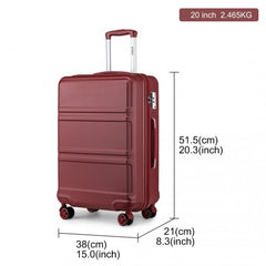 K1871-1L - Kono ABS 20 Inch Sculpted Horizontal Design Cabin Luggage - Burgundy