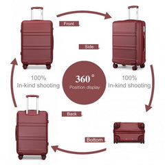 K1871-1L - Kono ABS 20 Inch Sculpted Horizontal Design Cabin Luggage - Burgundy