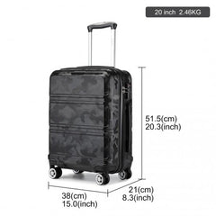 K1871-1L - Kono ABS 20 Inch Sculpted Horizontal Design Cabin Luggage - Camouflage Black
