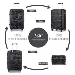 K1871-1L - Kono ABS 20 Inch Sculpted Horizontal Design Cabin Luggage - Camouflage Black