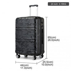 K1871-1L - Kono ABS 24 Inch Sculpted Horizontal Design Suitcase - Camouflage Black