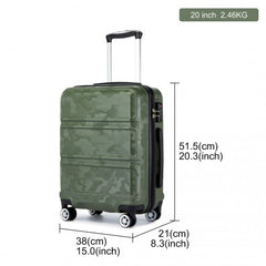 K1871-1L - Kono ABS 20 Inch Sculpted Horizontal Design Cabin Luggage - Camouflage Green And Black