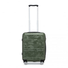 K1871-1L - Kono ABS 20 Inch Sculpted Horizontal Design Cabin Luggage - Camouflage Green And Black