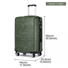 K1871-1L - Kono ABS 24 Inch Sculpted Horizontal Design Suitcase - Camouflage Green And Black