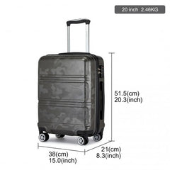 K1871-1L - Kono ABS 20 Inch Sculpted Horizontal Design Cabin Luggage - Camouflage Grey And Black