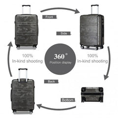 K1871-1L - Kono ABS 20 Inch Sculpted Horizontal Design Cabin Luggage - Camouflage Grey And Black