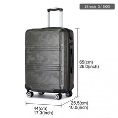 K1871-1L - Kono ABS 24 Inch Sculpted Horizontal Design Suitcase - Camouflage Grey And Black