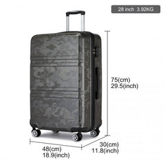 K1871-1L - Kono ABS 28 Inch Sculpted Horizontal Design Suitcase - Camouflage Grey And Black