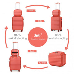 K1871-1L - Kono ABS 4 Wheel Suitcase Set with Vanity Case - Coral