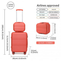 K1871-1L - Kono ABS 4 Wheel Suitcase Set with Vanity Case - Coral