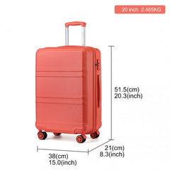 K1871-1L - Kono ABS 20 Inch Sculpted Horizontal Design Cabin Luggage - Coral