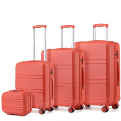 K1871-1L - Kono ABS Sculpted Horizontal Design 4 Pcs Suitcase Set With Vanity Case - Coral