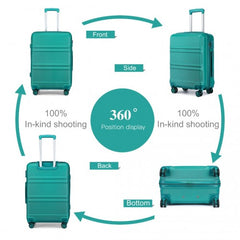 K1871-1L+EA2321 - Kono ABS 20 Inch Sculpted Horizontal Design 2 Piece Suitcase Set With Cabin Bag - Teal