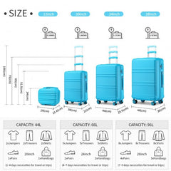 K1871-1L - Kono ABS Sculpted Horizontal Design 4 Pcs Suitcase Set With Vanity Case - Blue