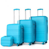 K1871-1L - Kono ABS Sculpted Horizontal Design 4 Pcs Suitcase Set With Vanity Case - Blue