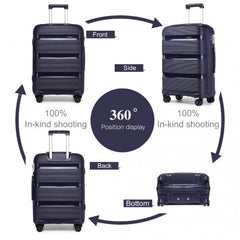 K2092L - Kono Bright Hard Shell PP Suitcase With TSA Lock And Vanity Case 4 Pieces Set - Classic Collection - Navy