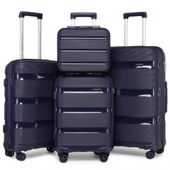 K2092L - Kono Bright Hard Shell PP Suitcase With TSA Lock And Vanity Case 4 Pieces Set - Classic Collection - Navy