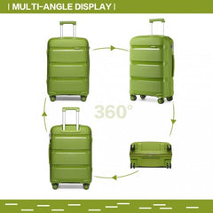 K2092L - Kono 20 Inch Bright Hard Shell PP Carry-On Suitcase In Cabin Size - Green