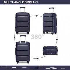 K2092L - Kono 20 Inch Bright Hard Shell PP Carry-On Suitcase In Cabin Size - Navy