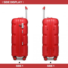 K2092L - Kono 20 Inch Bright Hard Shell PP Carry-On Suitcase In Cabin Size - Red