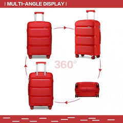 K2092L - Kono 20 Inch Bright Hard Shell PP Carry-On Suitcase In Cabin Size - Red