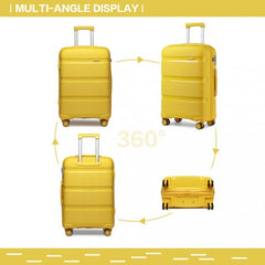 K2092L - Kono 20 Inch Bright Hard Shell PP Carry-On Suitcase In Cabin Size - Yellow