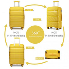 K2092L - Kono Bright Hard Shell PP Suitcase With TSA Lock And Vanity Case 4 Pieces Set - Classic Collection - Yellow